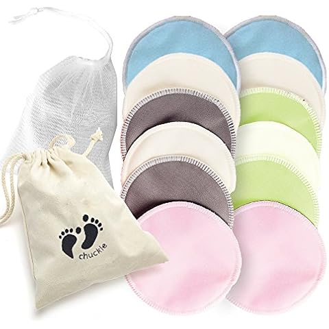 Chuckle - 12 Nursing Breast Pads Organic Bamboo Cotton Washable inc Travel & Laundry Bags Cover