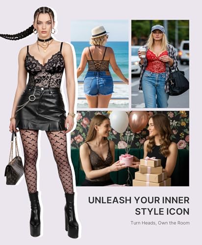 SHAPELLX Lace Bodysuit for Women V Neck Tummy Control Shapewear Thong Body Shaper Body Suit4