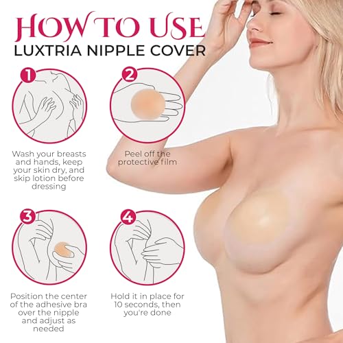 Luxtria Cakes Body Nipple Covers No Show Sticky Silicone Nipple Covers Reusable Pasties For Women,Waterproof For A-C Cups-Travel Box Nude thumb #8