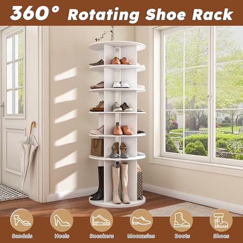 Image of Leavader Tall Rotating Shoe Rack Tower, 6-Tier Spinning Shoe Rack, Free Standing 360 Revolving Shoe Organizer, High Bottom Design Shoe Tower Spinning Storage Lazy Susan for Entryway