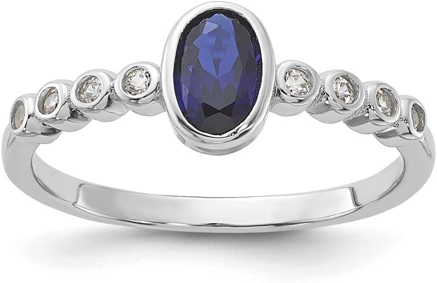 Diamond2Deal SS Rh-plated .01Created White Sapphire .56Created Blue Spinel Ring