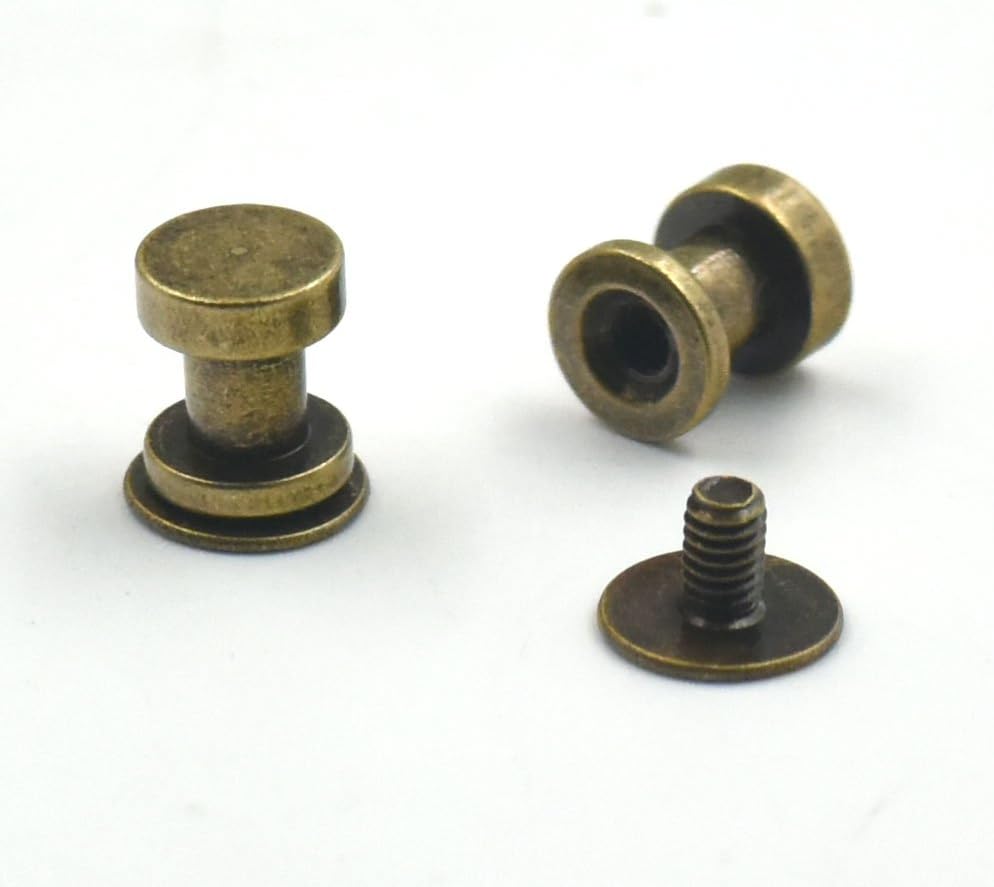 50 Sets 6x7mm Brass Head Button Stud Screwback For Rivet Leather Screw Chicago nail Bronze