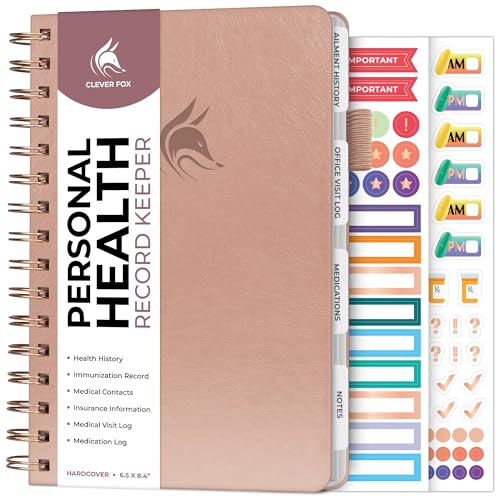 Clever Fox Personal Health Record Keeper Medical Care Planner Wellness & Medication Tracker Journal for Patients Organizer Notebook Daily Tracking Log Book & Appointment Diary (Rose Gold)