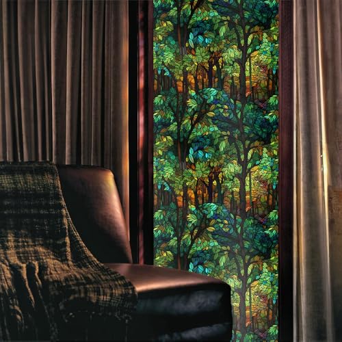 Vinilo decorativo para ventana efecto vitral verde y marrón miniatura 2