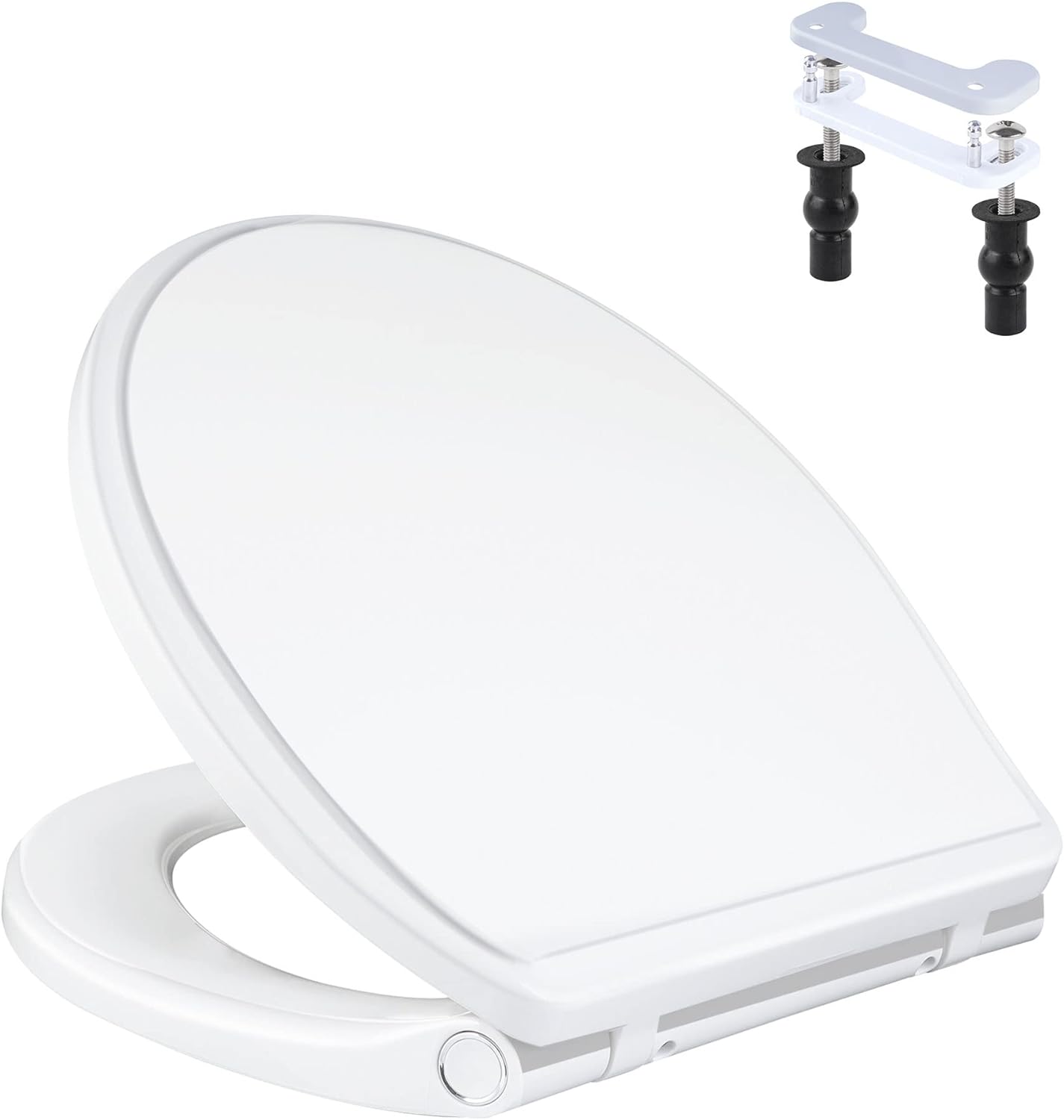 iFealClear Round Toilet Seat Compatible with Kohler, American Standard, TOTO, Slow Close Toilet Seat Cover with Non-Slip Bumpers, Never Loosen Toilet Bolt Hinge, One-Click to Quick Release, White