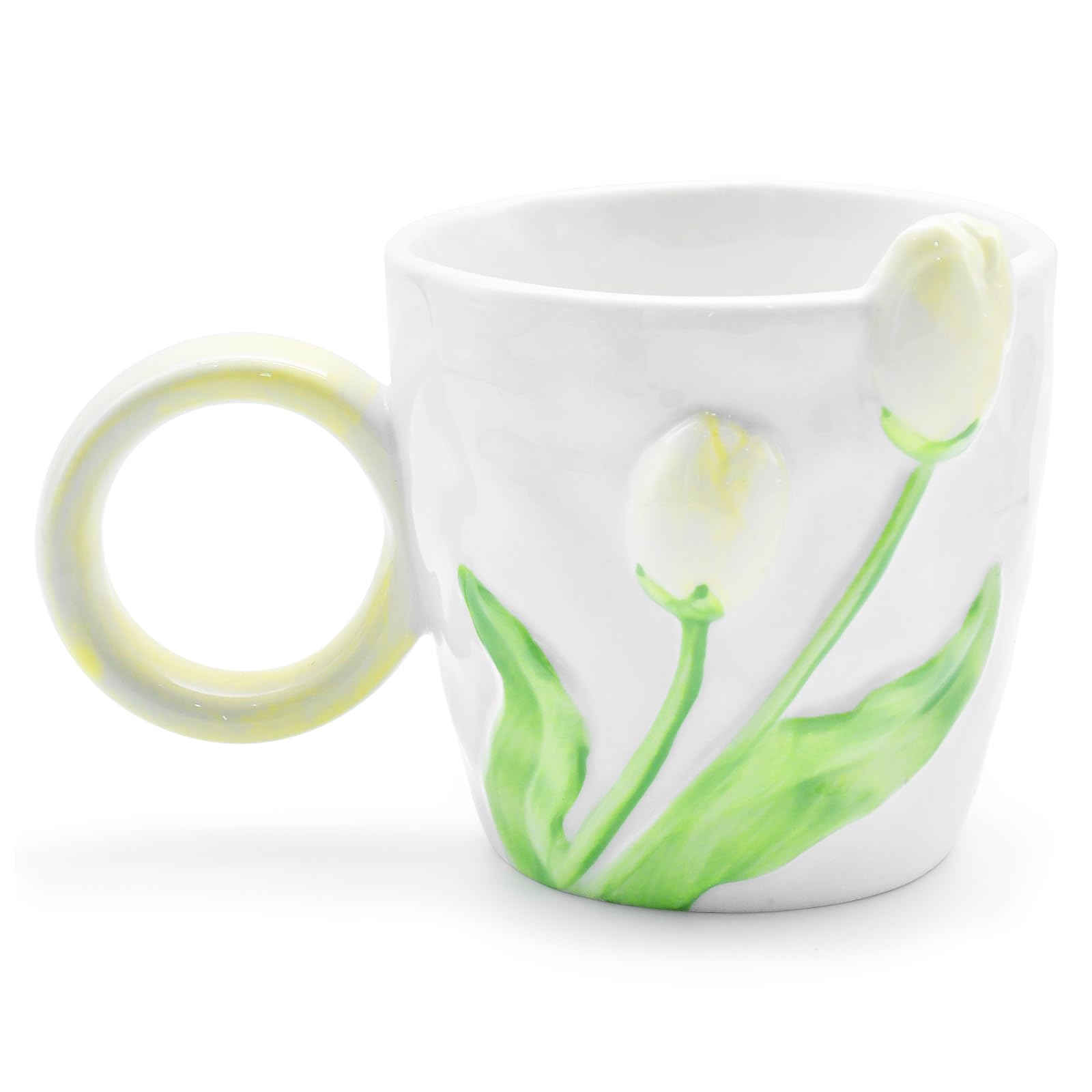 Peclek 16 2 oz Elegant Tulip Ceramic Mug Coffee Cup with 3D Floral Design 480ml Spring Drinkware for