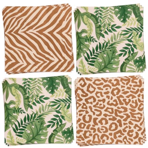 xo, Fetti Animal Print Safari Napkins - 3-ply, 24 pcs | Jungle Cocktail Napkins, Zoo Dinner Party Setting, Kids Wild Birthday Decoration, Rainforest Tablescape