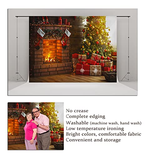 20X10Ft Christmas Brick Wall Fireplace Background Christmas Tree Red Gift Socks Christmas Backdrop For Pictures Family Christmas Party Background #TOP4
