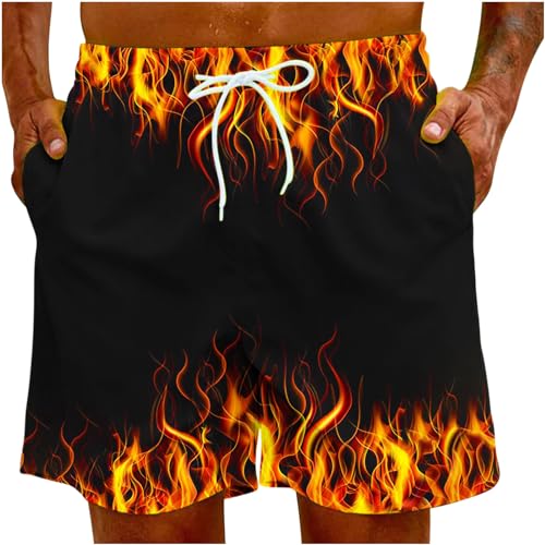 Men's Bathing Suits Trunks Fashion 3D Flame Print Drawstring Swimming Trunk with Pockets Loose Fit Beach Board Shorts4