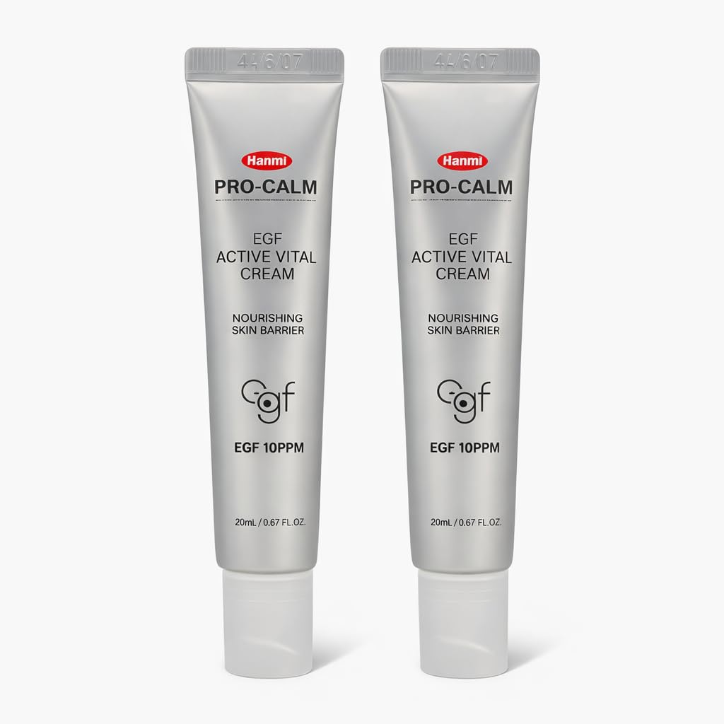 K-Skincare Pro-calm EGF Active Vital Cream, 2 Pack (0.68 fl oz Each), Revitalizing Moisturizing Cream designed to enhance the appearance of skin smoothness and radiance 프로캄 EGF 액티브 바이탈 크림