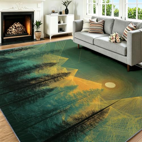 Alfombra de dormitorio interior verde de 150x210 cm estilo bosque natural 8