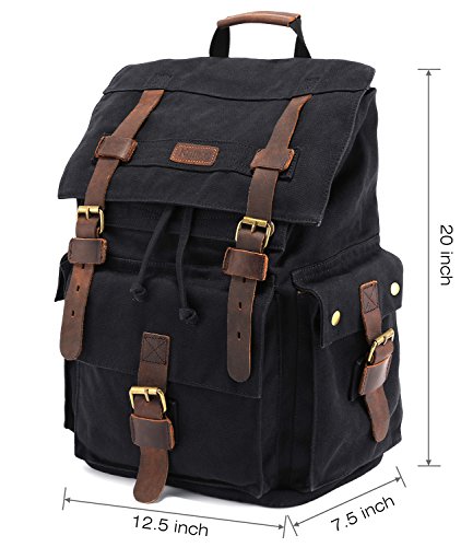 Kattee-Mens-Leather-Canvas-Backpack-Large-School-Bag-Travel-Rucksack-for-17-Laptop-Black