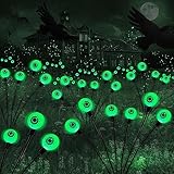 Halloween Decorations Outdoor Solar Scary Eyeball Lights,2PACKS 12LED Green Eyeball Swaying Firefly Lights,Waterproof Solar Halloween Path Lights for Yard/Garden/Lawn/Party Decor (Green)