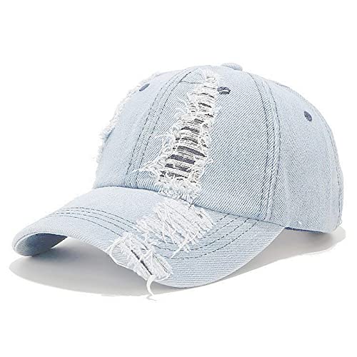 XYIYI Denim Hell Blau Vintage Basecap Verstellbare Distressed Washed Baseball Kappe für Damen Herren