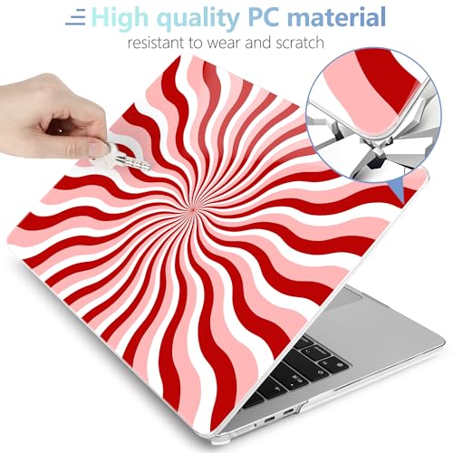 Image of MEEgoodo Case for M5 /M4 /M3 /M2 MacBook Air 13 inch 2026 2025 2024 2022, Fit Model A3449 /A3240 /A3113 /A2681, Case Compatible with MacBook Air 13.6-inch, Red & White Swirl