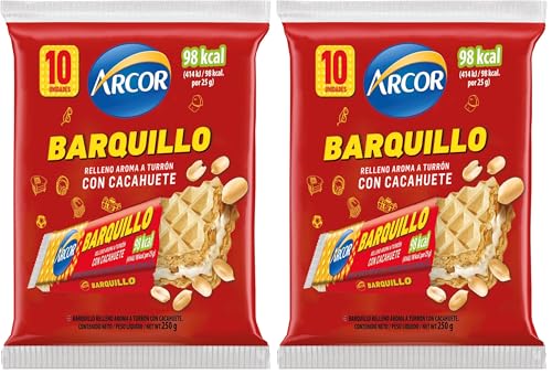 ARCOR - Barquillo relleno aroma a Turrón con Cachuete - 10 unidades (Paquete de 2)