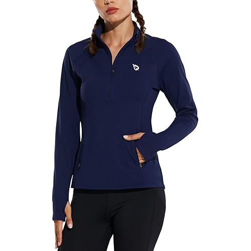 BALEAF Women's Fleece Running Jacket Half-Zip Cold Weather Gear Thermal Shirts Tops Athletic Pullover Workout Winter