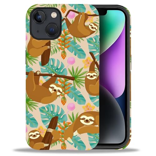 yicomon Compatible with iPhone 13/iPhone 14 Case, Jungle Sloth Pattern Print Phone Case Durable Fashion Funny Liquid Silicone Case Soft Anti-Scratch Shockproof Protective Cover