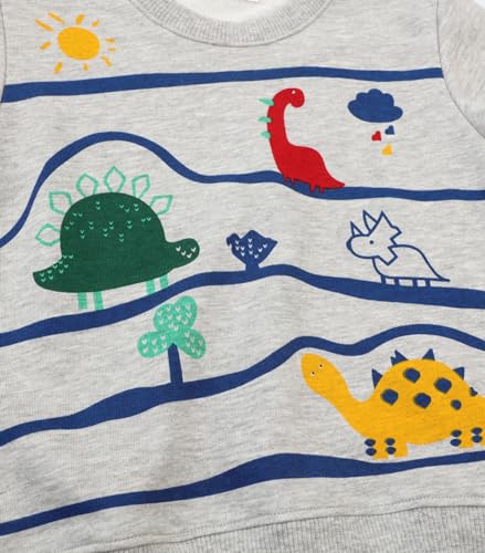 Image of LOKTARC Toddler Boys Graphic Crewneck Sweatshirts 2-Pack, Sizes 2T-7 | Cotton Blend French Terry, Dinosaur, Construction and Shark Graphics, Ribbed Trim, Preschool Daycare Outdoor