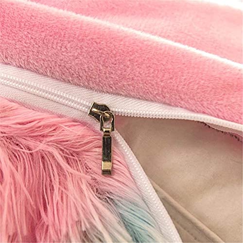 One Meter Sunshine 5 Pcs Shaggy Duvet Cover Bedding Set, 1 Fluffy Faux Fur Duvet Cover + 1 Velvet Bed Flat Sheet + 2 Furry Pillow Shams + 1 Love Shaped Throw Pillow, Zipper Closure (Rainbow, Queen) #TOP4