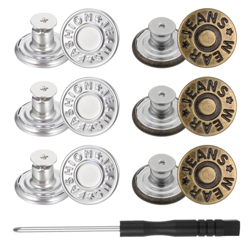 20 Pack Buttons for Jeans 17mm Replacement Jeans Buttons No Sew Nailess Removable Metal Button Adjustable Button for Jean Metal Jean ButtonRepair Kit with Combo Thread Rivets and Screwdrivers