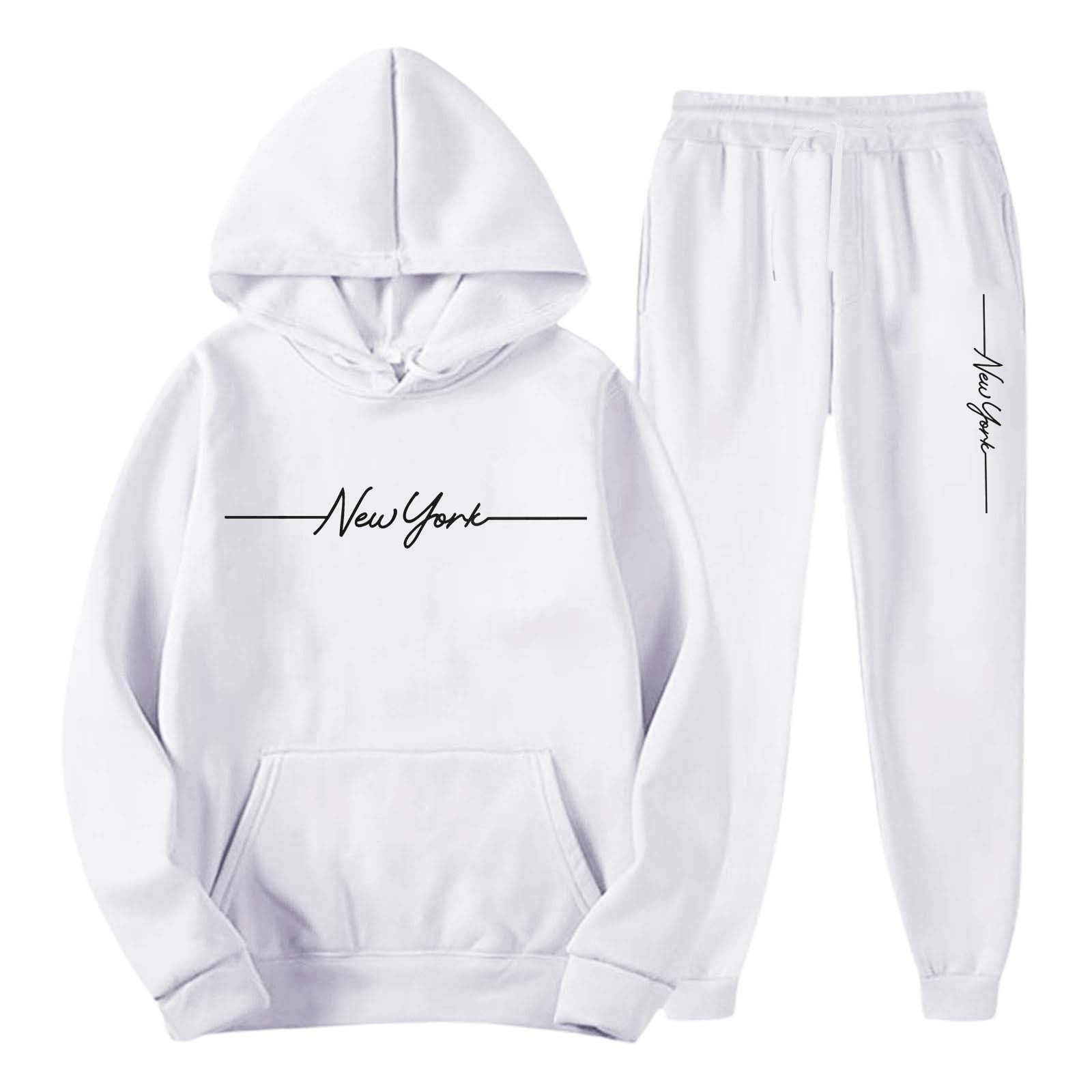 Generisch Sudadera con capucha para hombre, juego de chándal informal, estampado de letras, uso diario, gimnasio, correr, ropa de calle