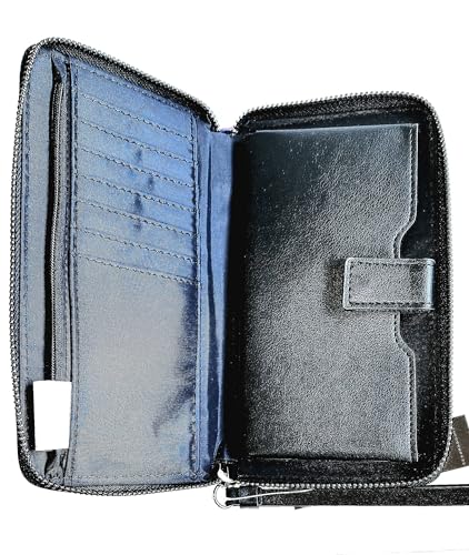 Billetera larga de mujer piel sintetica, cartera de gran capacidad organizador de tarjetas, bolsillo para monedas, monedero con cremallera completa y con agarradera de pulcera.4