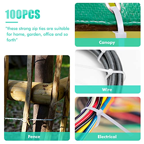 100 Pcs Zip Ties Cable Ties Heavy Duty Wire Ties Zip Ties For Indoor And Outdoor Binding Fences, Awnings Tying, Branches Bundling Of Crops (White, 24 Inch) #TOP6