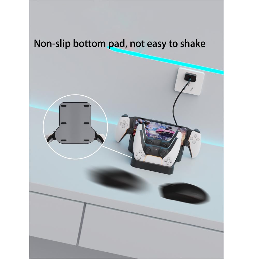 Soporte de Carga para PS Portal para PS5/PS5 Elite -Controller,Estación de Carga Base de Almacenamiento para Consola de Juegos y Mando Doble,Cargador portátil para Juegos (Negro)