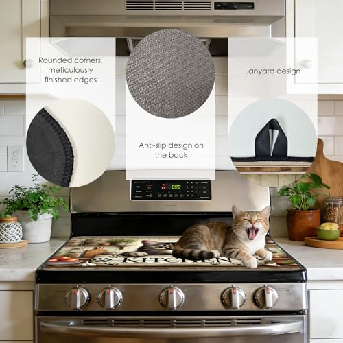 Image of Nuxovilar Cat Kitchen Stove Top Cover, 20.47x28.34 Inches Polyester Mat | Cooktop mat kitchen decor glass cooktop cover gas cooktop protector for kitchen, apartment countertop (Vintage cat print)