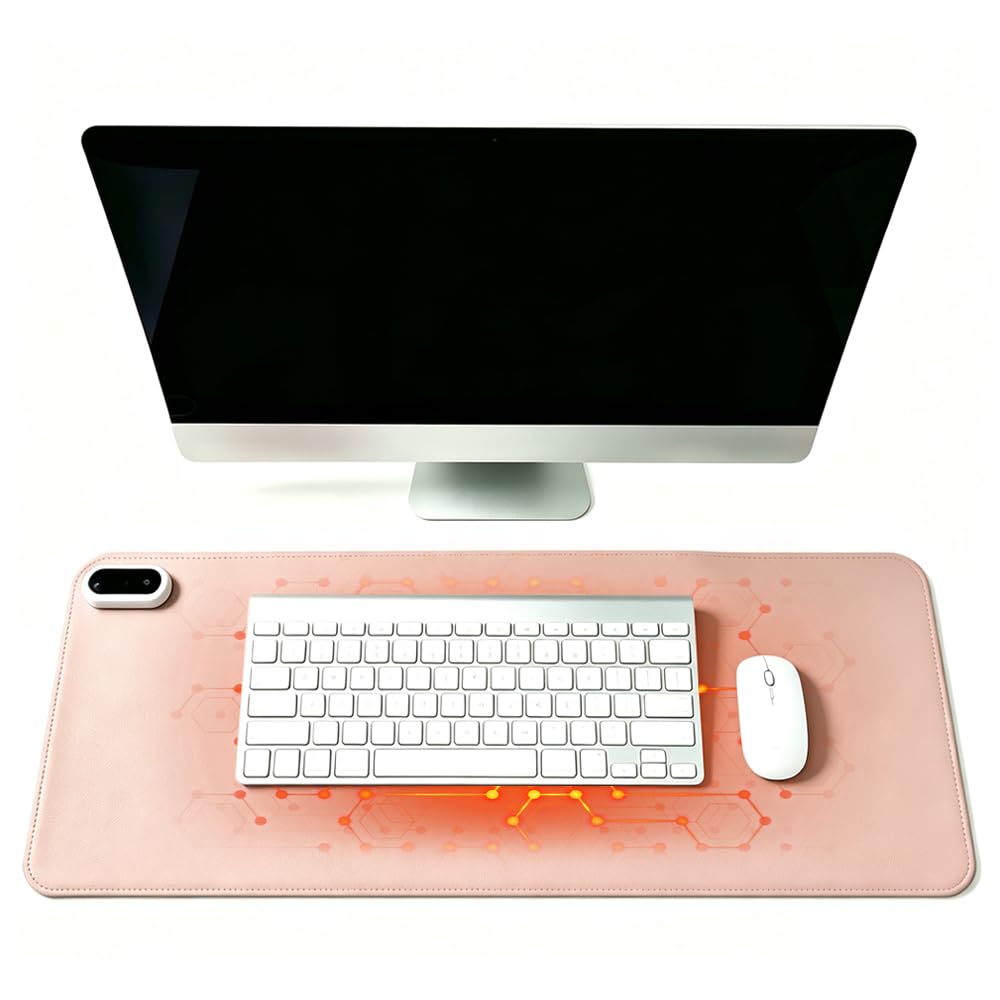 NKFBEV Heated Mouse Pad, 80x33cm Heated Desk Mat with Digital Display & 5Heating Level & Sedentary Reminder Function, Waterproof Heated Desk Pad, Electric Warm Desk Pad for Office Home(Pink)