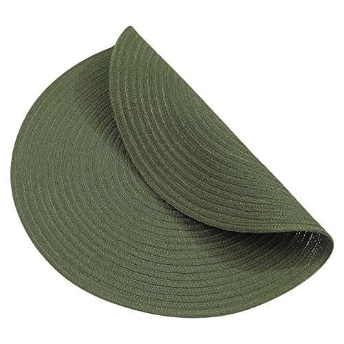Image of SHACOS Round Placemats Set of 6 Washable 15 inch Round Table Mats Cotton Polyester Woven Braided Place Mats for Dining Table (Olive Green, 6)