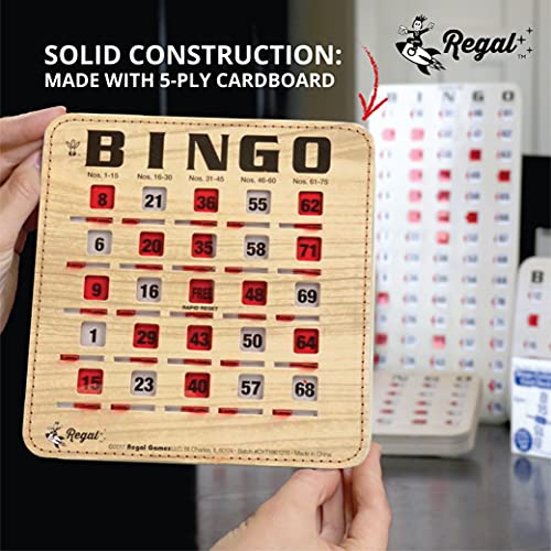Regal Bingo Bulk Bingo Cards with Sliding Windows - Reusable Large Print Bingo Game Cards for Adults Large Group - 200 Pack, Woodgrain