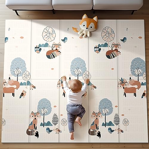 Image of Baby Play Mat, Reversible, Waterproof Foam Padded Play Mat for Infants, Babies, Toddlers, Plays and Tummy Time, Foldable, 71x59 Inches Baby Crawling mat with Travel Bag for Indoor and Outdoor