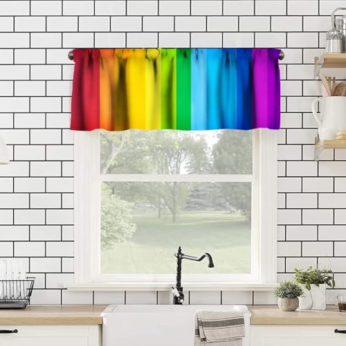 Image of Colored Rainbow Window Valance Curtain, Abstract Rainbow Perspective Background Happiness Nature Concept Window Valances Treatments for Kitchen Living Room Cafe Decor 54'x18', 1 Panel