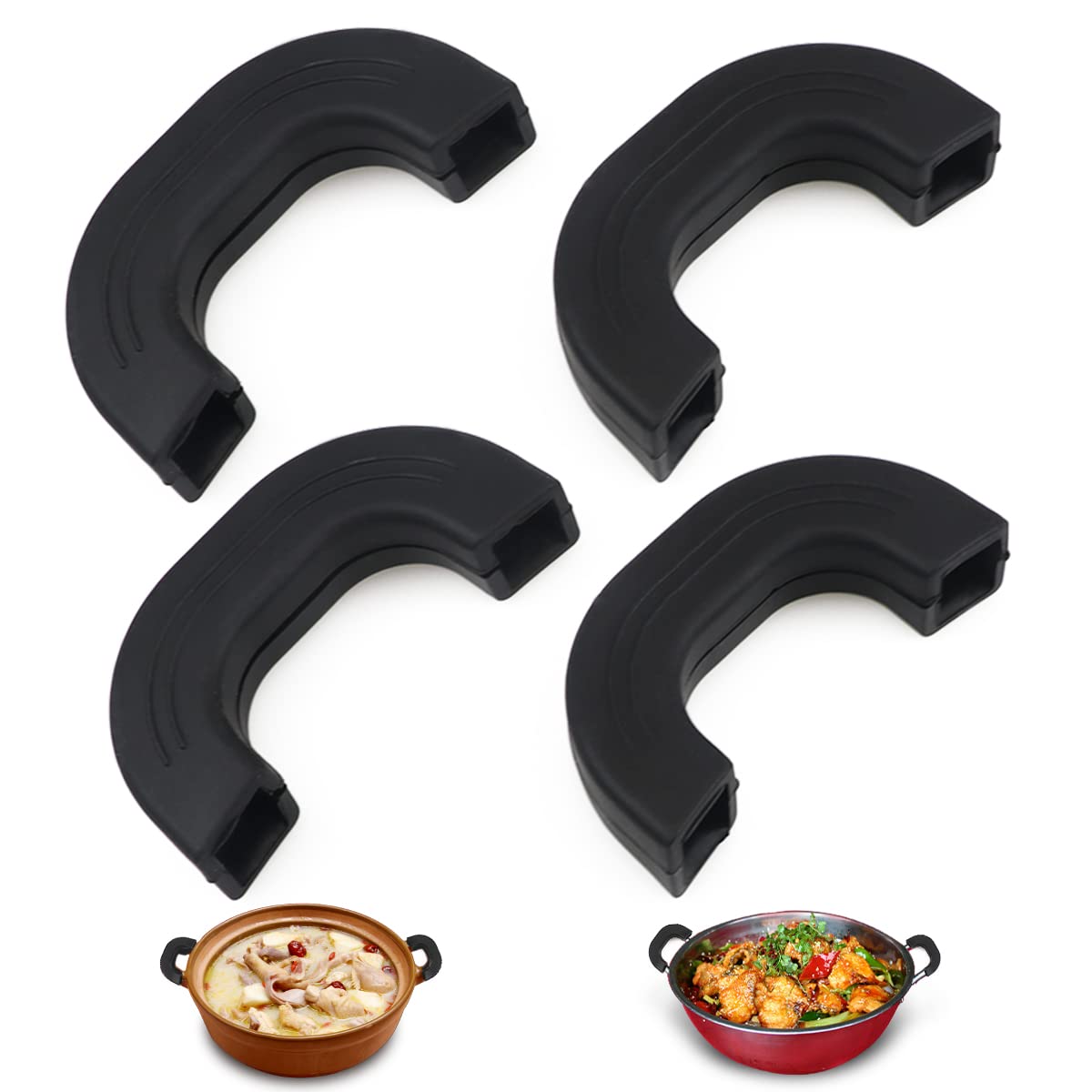 DOERDO 4Pcs Pot Ear Silicone Sleeve Handle Cover Heat Resistant Pot Handle Cover Non- Slip Pot Sleeves for Woks Soup Pot, Black
