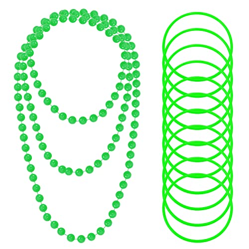 PENTA ANGEL 80s 90s Party Costume Accessory 59 Retro Plastic Beaded Necklace with Silicone Jelly Bracelets for Women (Green)