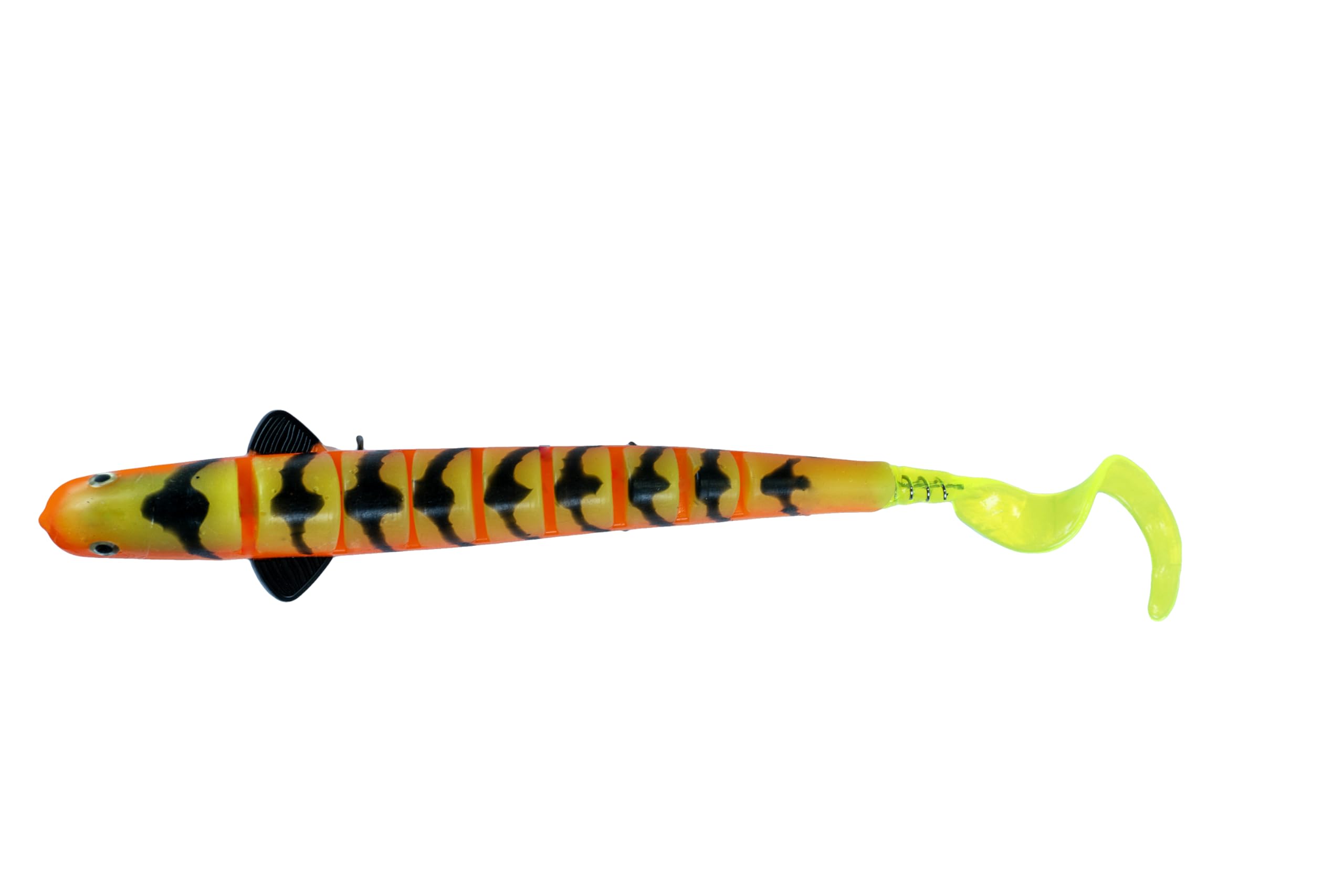 Delong Lures - Señuelos de pesca de bruja voladora para almizclado, lucio, almizcle, cebos segmentados de desgarro lento de agua dulce salada (tigre de fuego)