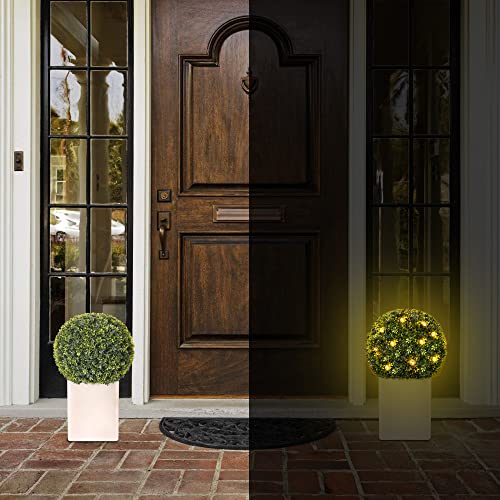 Sevenlove Artificial Topiary With Lights, 20” Potted Boxwood Tree Topiary Ball Artificial Plant Shrub For Front Porch Home Office Decor… #TOP4