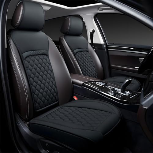 Joy Forserve Front Car Seat Covers for Volkswagen,Leather Waterproof Seat Protector Custom Fit Volkswagen VW Beetle Jetta Passat Tiguan Taos Atlas ID.4,2 Pack,Black