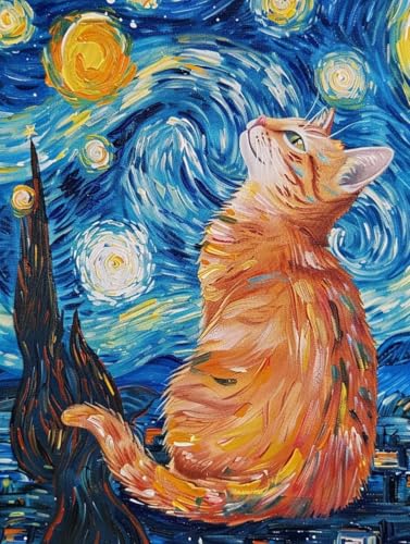 Peinture Diamant Lune et Chat 70x90 cm : le kit idéal pour débuter l'art 5D