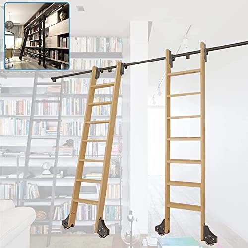 Retractable Rolling Ladder Hardware Kit with Brakes, Carbon Steel Sliding Track for Indoor Library, Home Study, 16.4ft (500cm) - Durable & Easy to Install