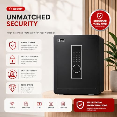 Image of Amazon Basics Pro Gross Capacity - 51L (Net - 46L), Digital Password Safe Locker Box for Home & Office | Electronic Security Locker Safe With Motorized Locking, Strong Steel Body, Anti Theft Design