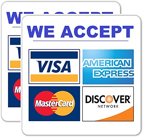 2pcs We Accept Major Credit Cards Sign Sticker, 8 inches - GPay, ApplePay, AmEx MasterCard Visa Discover Payments, Credit Card Sticker for Store Window (Square)