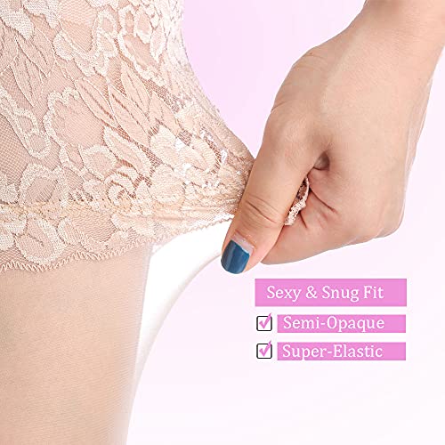 Image of G&Y Thigh High Stockings with Silicone - 15D Sheer Lace Top Nylon Stay Up Pantyhose for Women