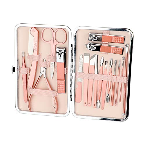 Manicure Set Stainless Steel Nail Clippers,Pedicure Set with Portable Travel PU Leather Case, Grooming Kits, 18 in1 Nail Cutter Tool Set (18 in 1)
