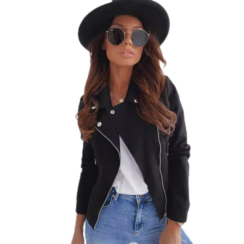 Veste de motard pour femme en similicuir noir veste cintrée taille S chic