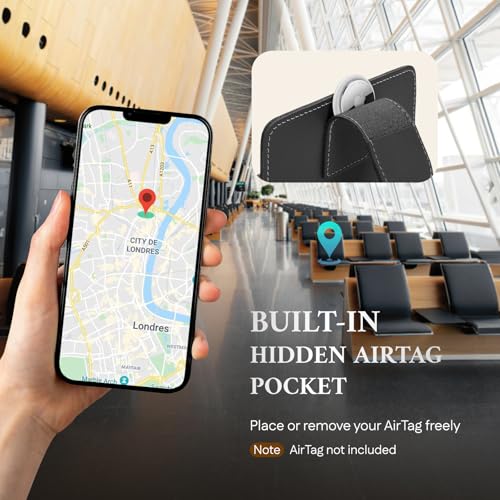 ALLIVE Passport Holder for Travel, Genuine Leather Passport Holder with AirTag Hidden Pocket, Rfid Blocking Passport Cover Travel Wallet for Women Men, Airport Essentials Gift (Black)4