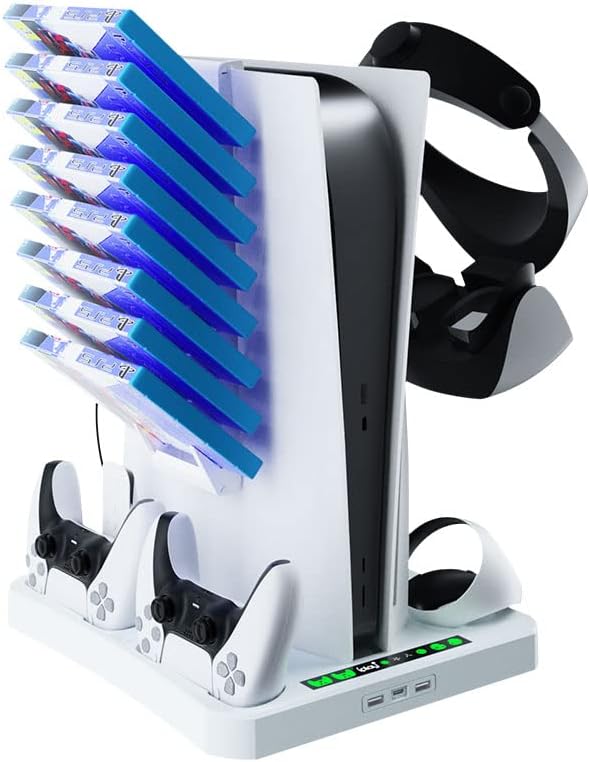 Miniatura 2 de SINBEAUTIES para estación de carga del controlador PSVR2, estación de carga de 5 manijas Playstation y soporte de ventilador de refrigeración,