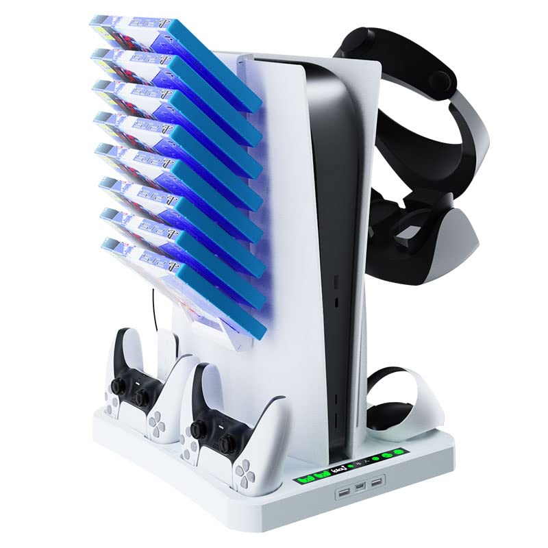 MYAYD Stazione di ricarica e stazione di raffreddamento per PSVR2/PS5, stazione di ricarica per controller PSVR2, supporto per cuffie PS VR2, 8 rack di gioco, supporto verticale con ventola di
